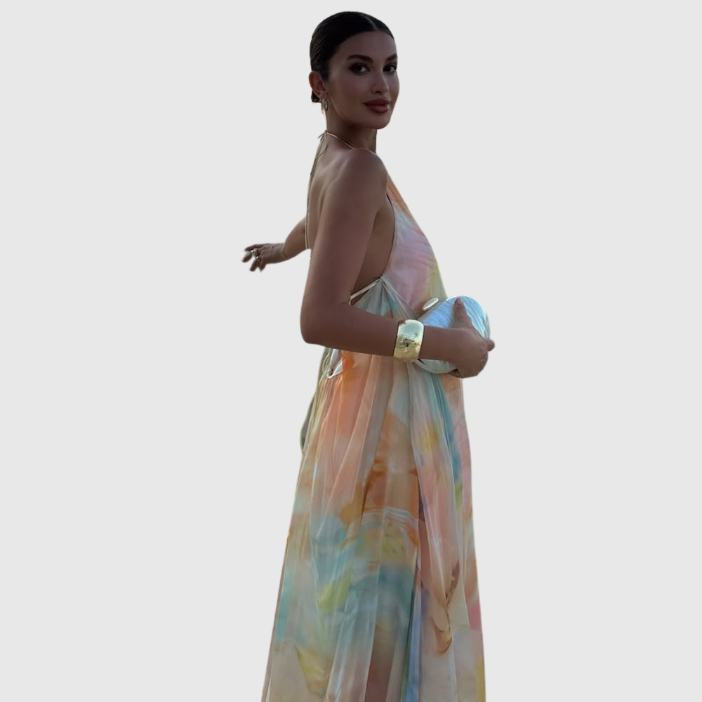 Corinna | Women's Printed Halter Maxi Summer Wedding Guest Dress
