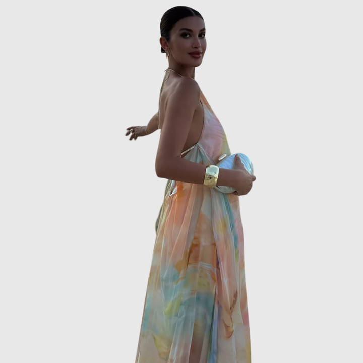Corinna | Women's Printed Halter Maxi Summer Wedding Guest Dress