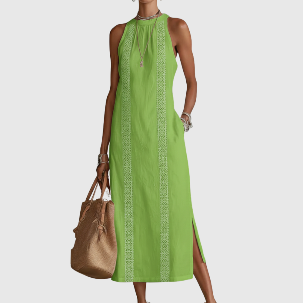 Jimena | Linen Midi Dress with Mao Collar