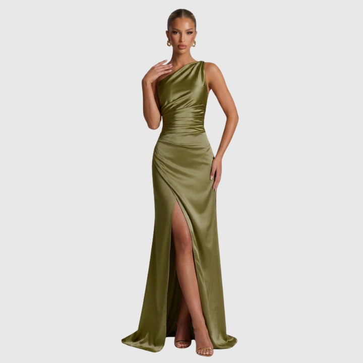 Daphne | Women's One-Shoulder Satin Maxi Prom Dress with Split