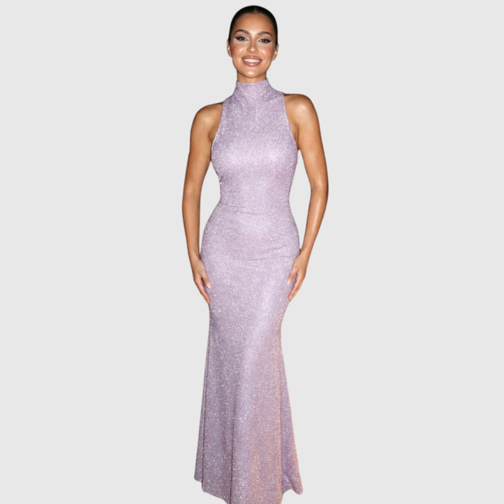 Kayleigh | Women's Sparkly Backless Floral Detail Maxi Prom Dress