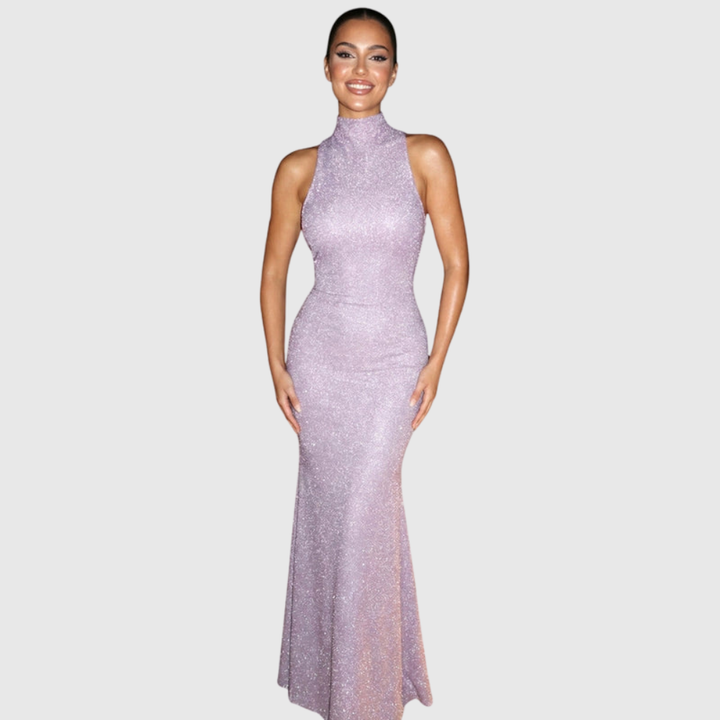 Kayleigh | Women's Sparkly Backless Floral Detail Maxi Prom Dress