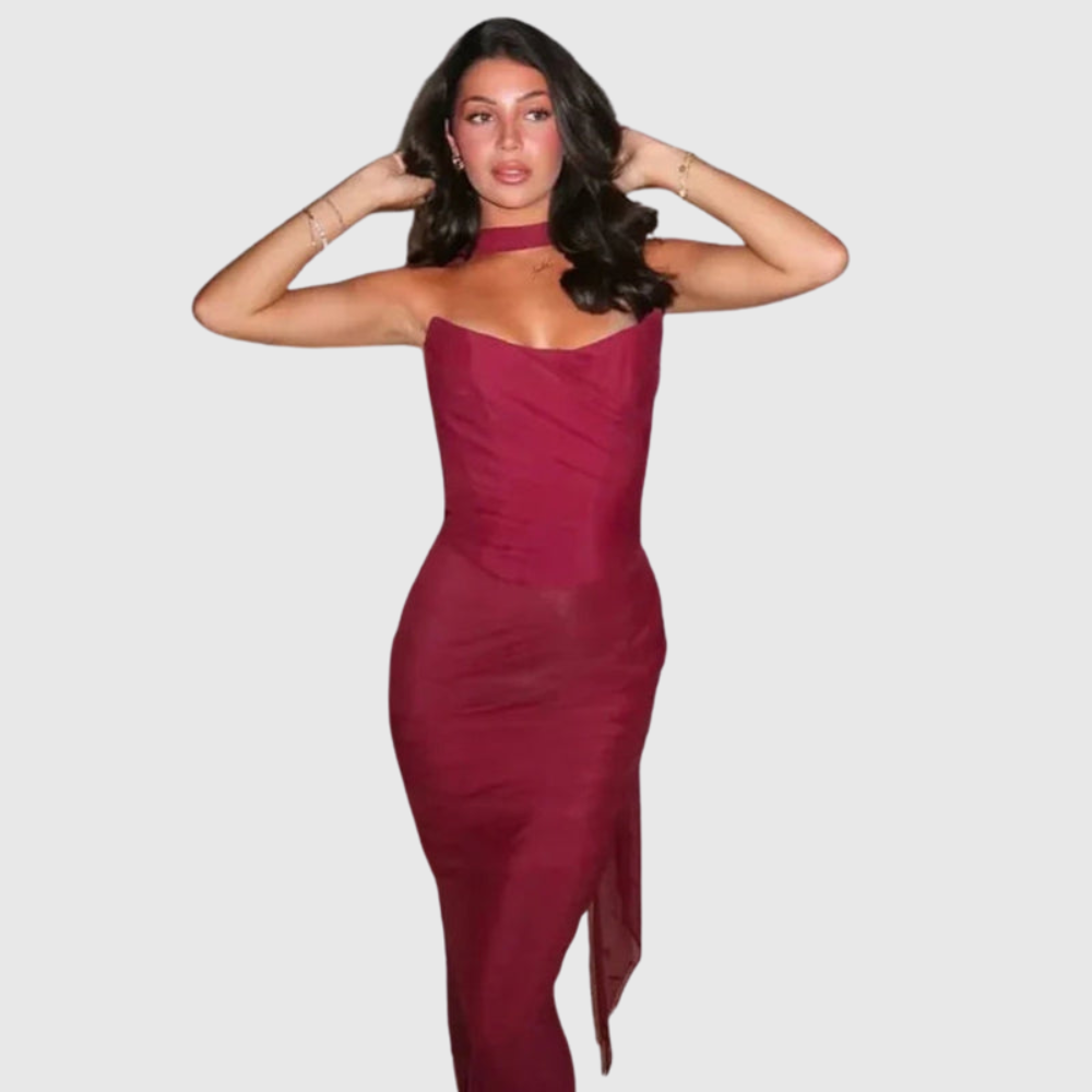 Bindi | Women's Strapless Maxi Wedding Guest Dress with Scarf