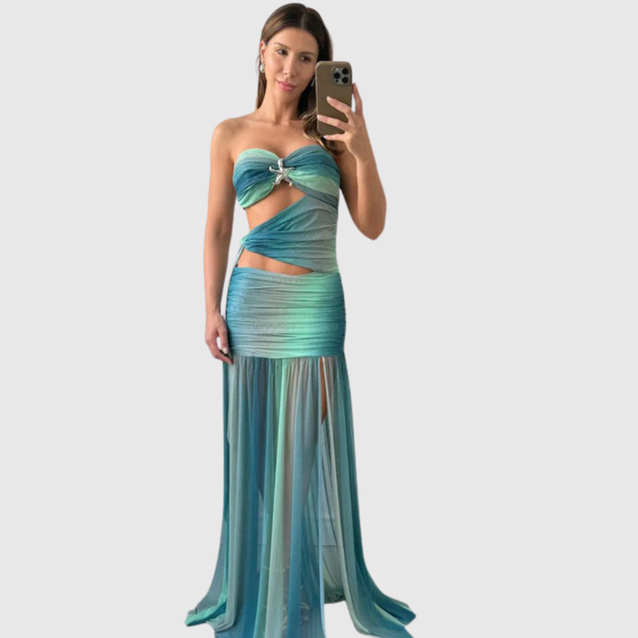 Wren | Women's Strapless Mesh Cut-Out Maxi Summer Dress