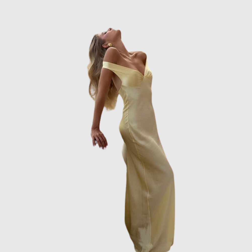 Alicia | Women's Off-Shoulder Satin Maxi Wedding Guest Dress