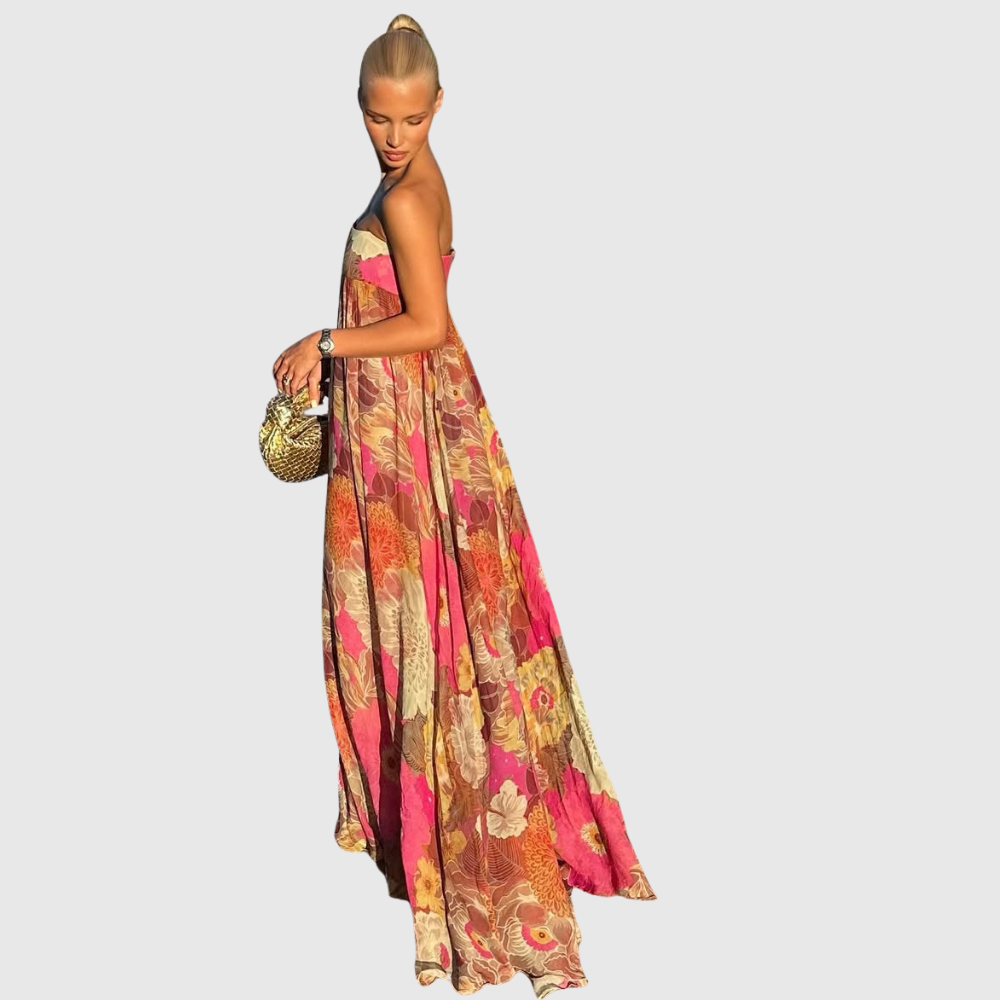 Maelynn | Women's Floral Strapless Maxi Summer Wedding Guest Dress