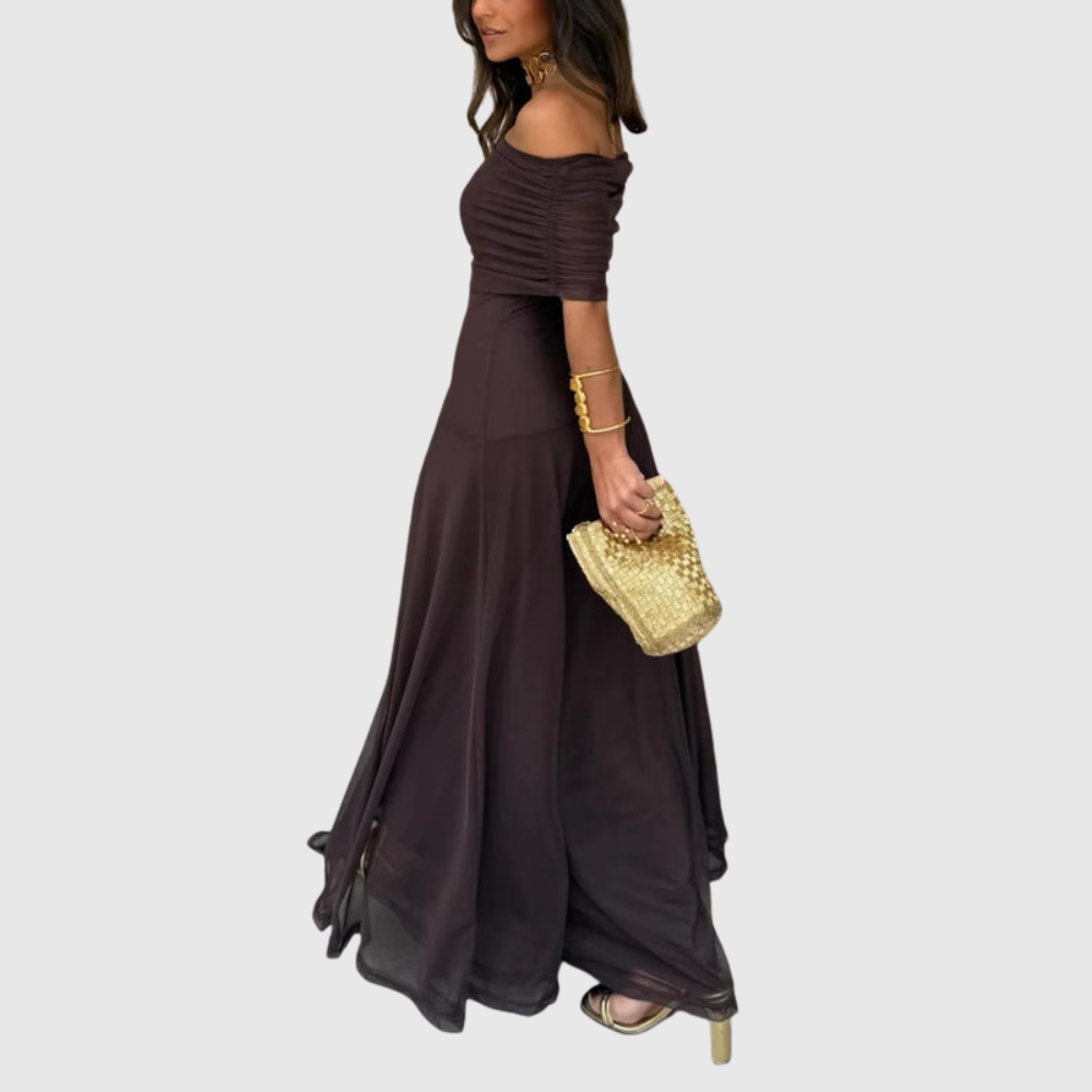 Off Shoulder Chiffon Maxi Dress