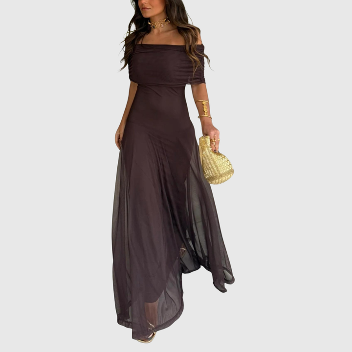 Off Shoulder Chiffon Maxi Dress