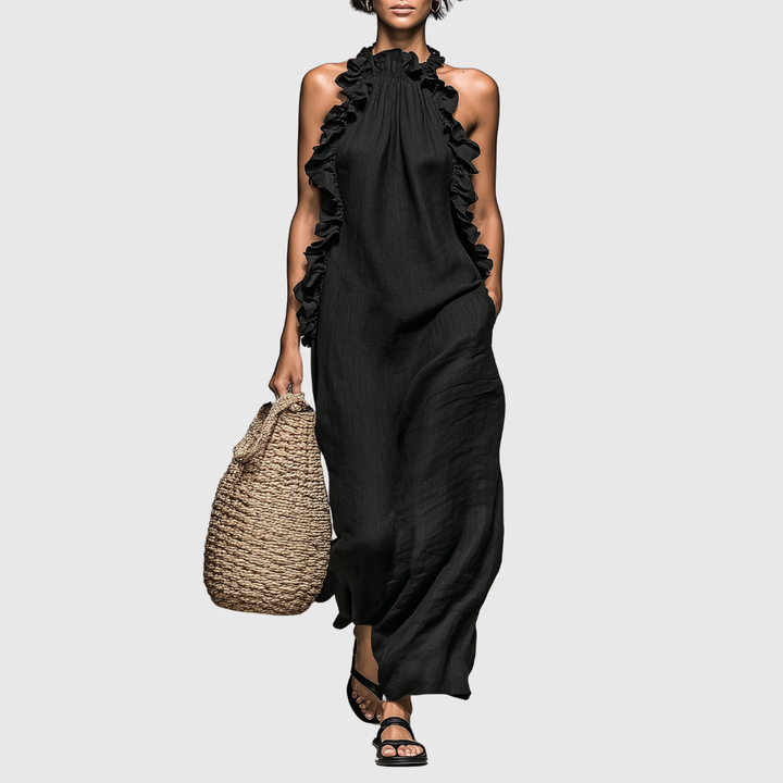 Women's Minimalist Linen-blend Sleeveless Maxi Dress With Ruffle