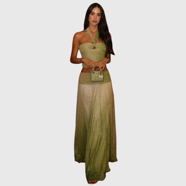 Zahra | Women's Pleated Halter Summer Two-Piece Dress