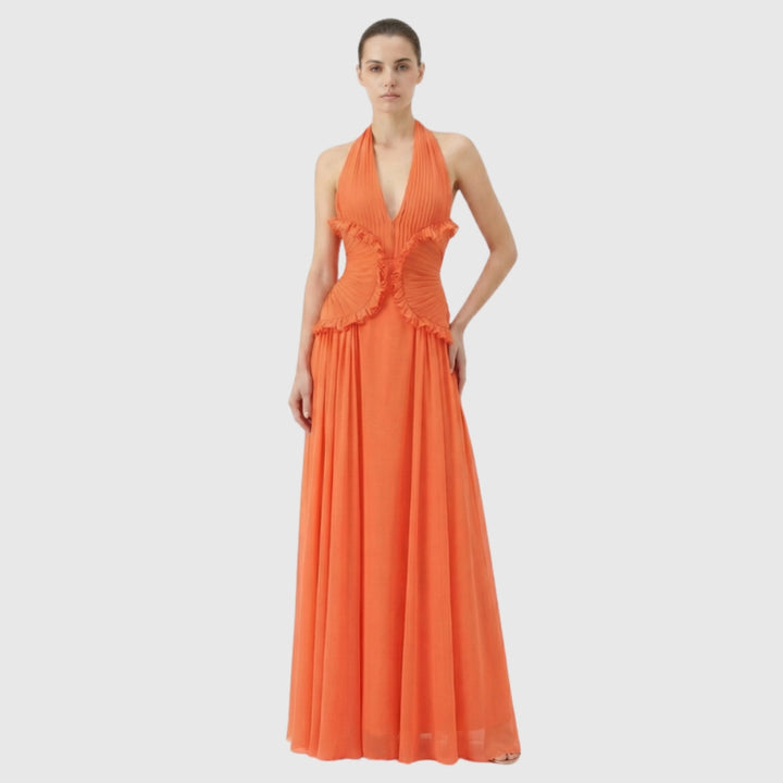 Marlowe | Women's Halter Ruffle A-Line Maxi Wedding Guest Dress