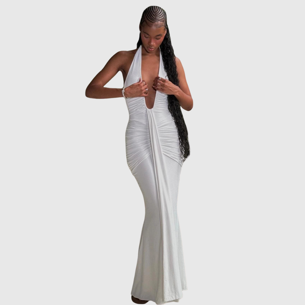 Amira | Women's Deep Halter Maxi Summer Dress