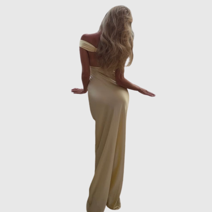 Alicia | Women's Off-Shoulder Satin Maxi Wedding Guest Dress