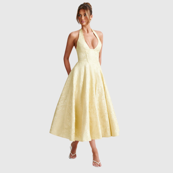 Rosalie | Women's Halter-Neck Midi Wedding Guest Dress