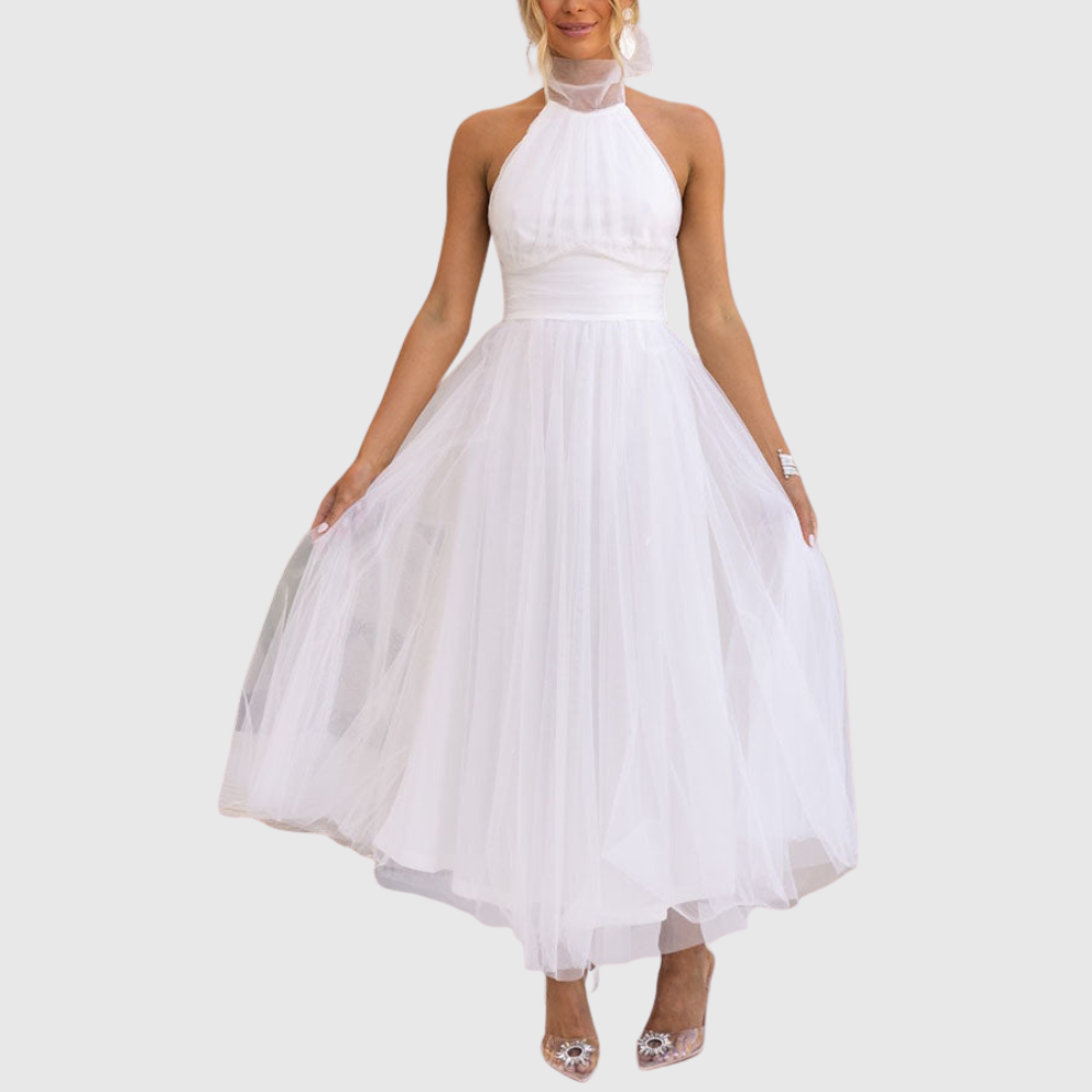 Aylin | Women's Sleeveless Halter-Neck Midi Prom Dress
