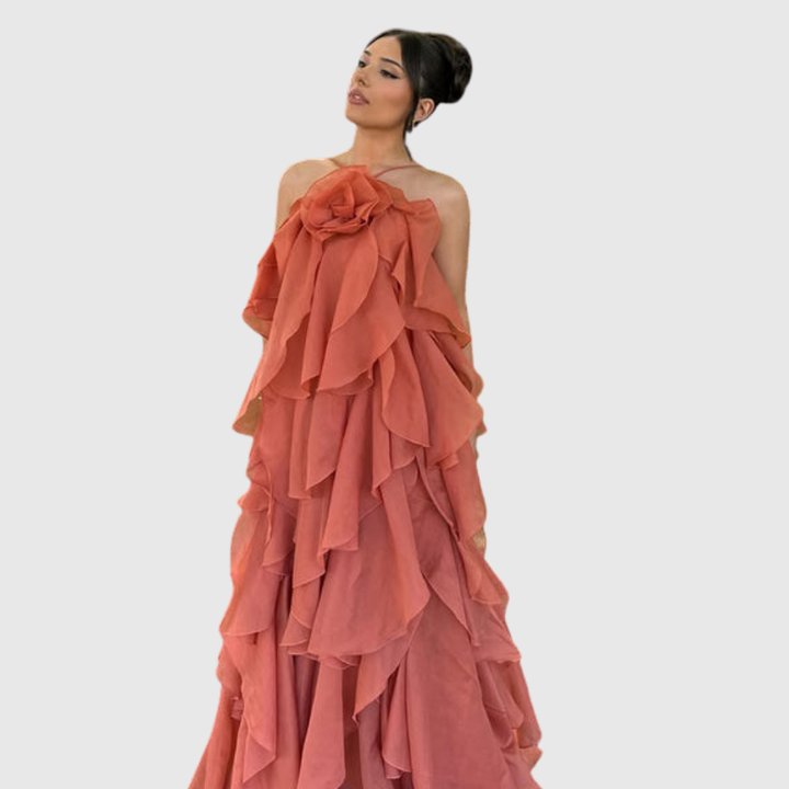 Bellina | Women's Sleeveless Layers Ruffles Maxi Prom Dress