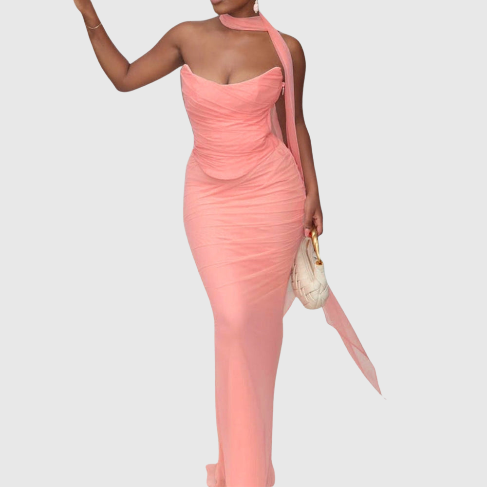 Bindi | Women's Strapless Maxi Wedding Guest Dress with Scarf