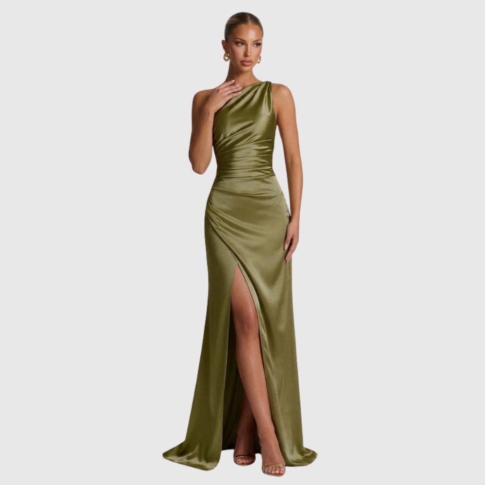 Daphne | Women's One-Shoulder Satin Maxi Prom Dress with Split