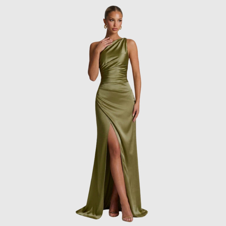 Daphne | Women's One-Shoulder Satin Maxi Prom Dress with Split