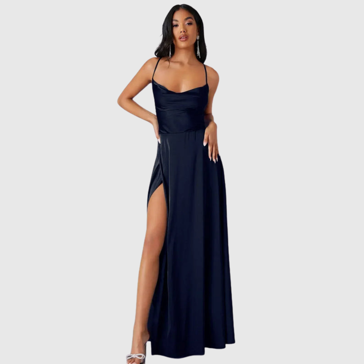 Alvaree | Evening dress in satin with high slit and open back