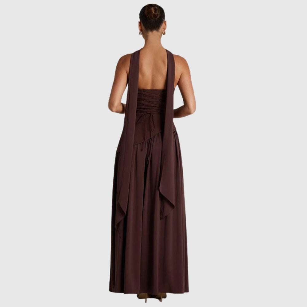 Lucinda | Women's Strapless Maxi Wedding Guest Dress with Scarf