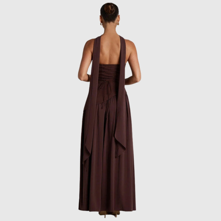 Lucinda | Women's Strapless Maxi Wedding Guest Dress with Scarf