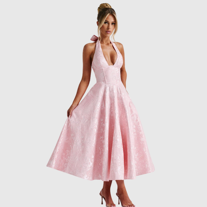 Rosalie | Women's Halter-Neck Midi Wedding Guest Dress