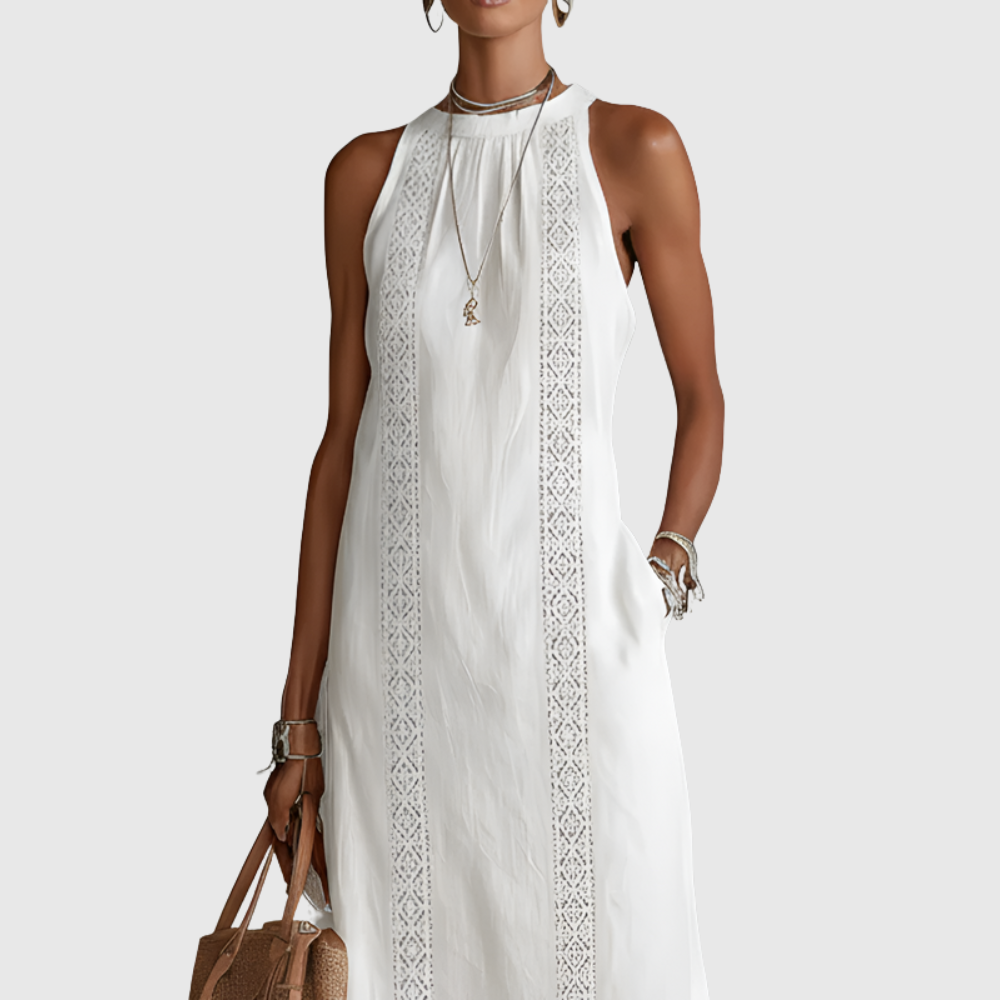 Jimena | Linen Midi Dress with Mao Collar