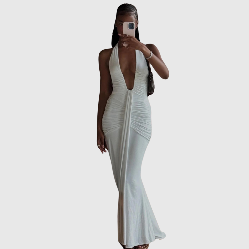 Amira | Women's Deep Halter Maxi Summer Dress