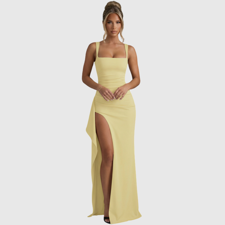 Women’s Elegant Bodycon Slip Maxi Dress with Leg Split and Open Back
