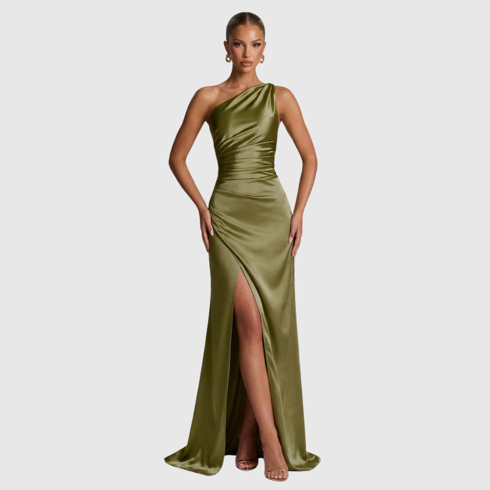 Daphne | Women's One-Shoulder Satin Maxi Prom Dress with Split