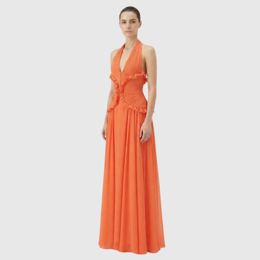 Marlowe | Women's Halter Ruffle A-Line Maxi Wedding Guest Dress