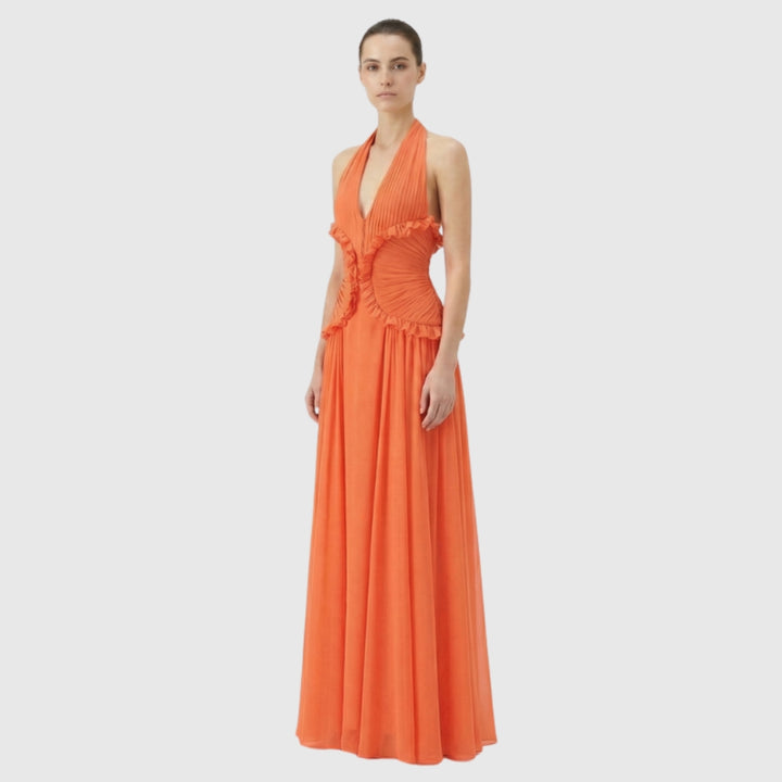 Marlowe | Women's Halter Ruffle A-Line Maxi Wedding Guest Dress