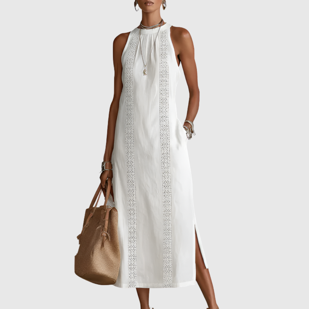 Jimena | Linen Midi Dress with Mao Collar