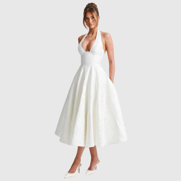 Rosalie | Women's Halter-Neck Midi Wedding Guest Dress