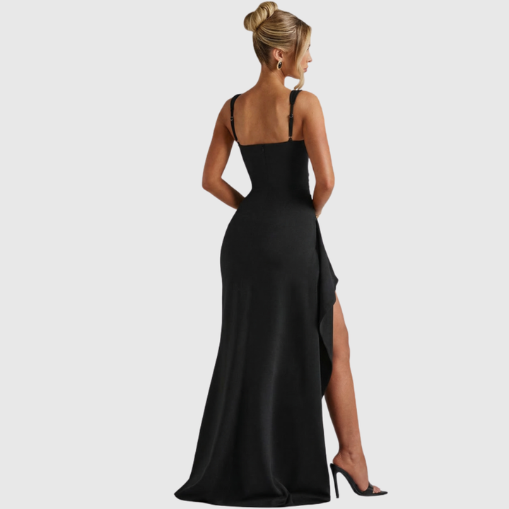 Women’s Elegant Bodycon Slip Maxi Dress with Leg Split and Open Back