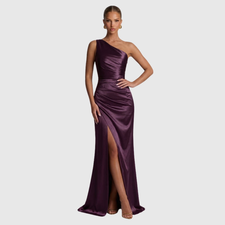 Daphne | Women's One-Shoulder Satin Maxi Prom Dress with Split