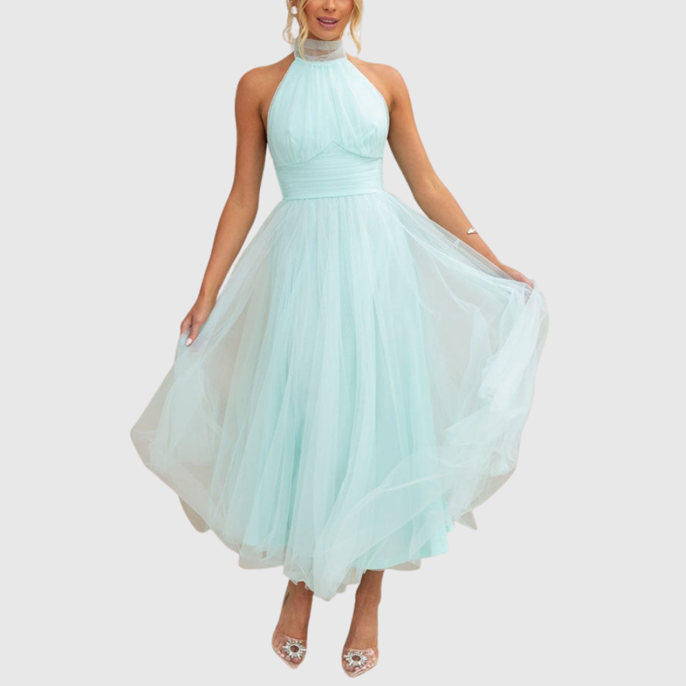 Aylin | Women's Sleeveless Halter-Neck Midi Prom Dress