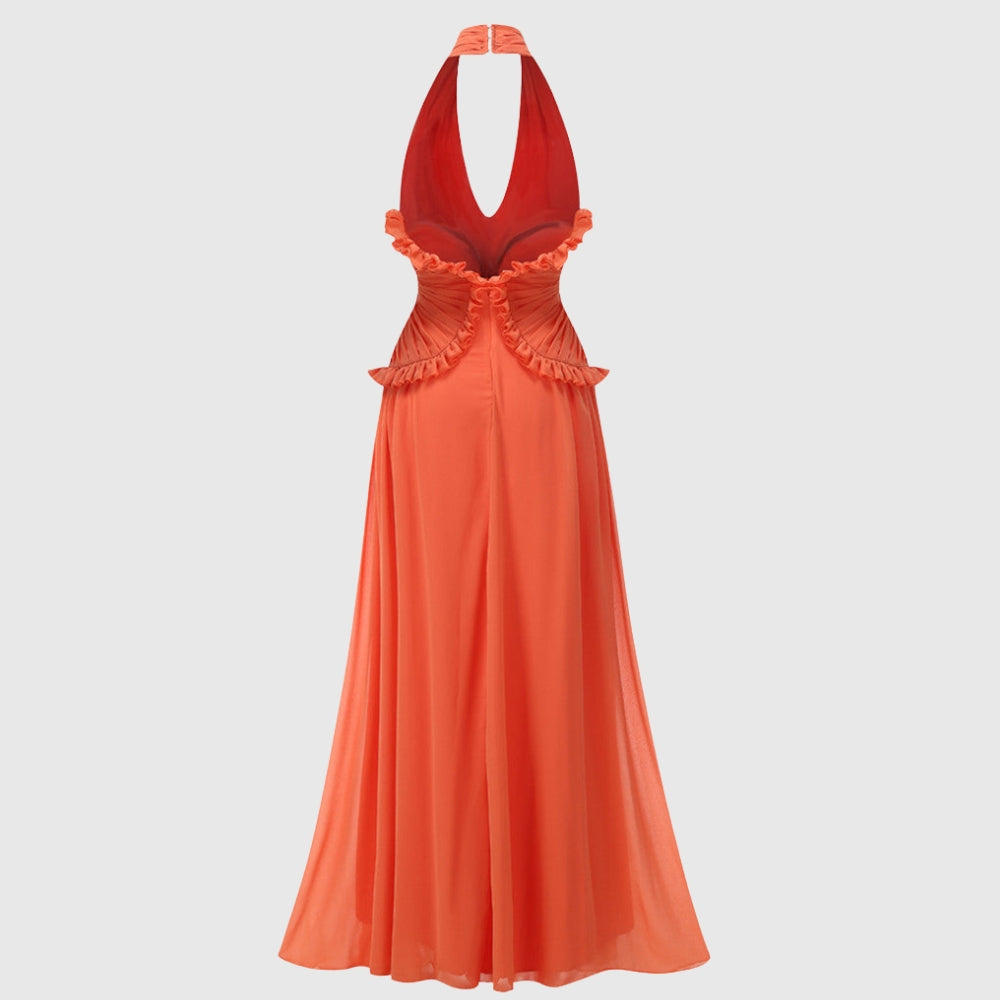 Marlowe | Women's Halter Ruffle A-Line Maxi Wedding Guest Dress
