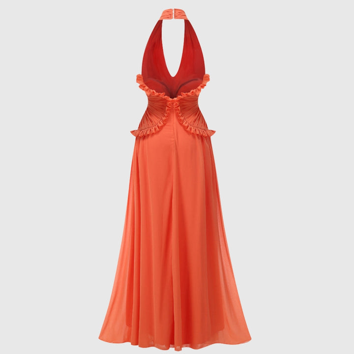 Marlowe | Women's Halter Ruffle A-Line Maxi Wedding Guest Dress