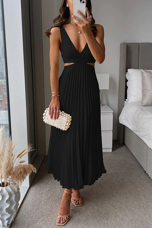 Caroline - Elegant V-Neck Pleated Skirt Dress for Women