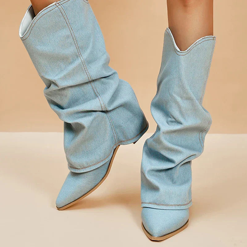 Camila - Denim Knee-High Boots