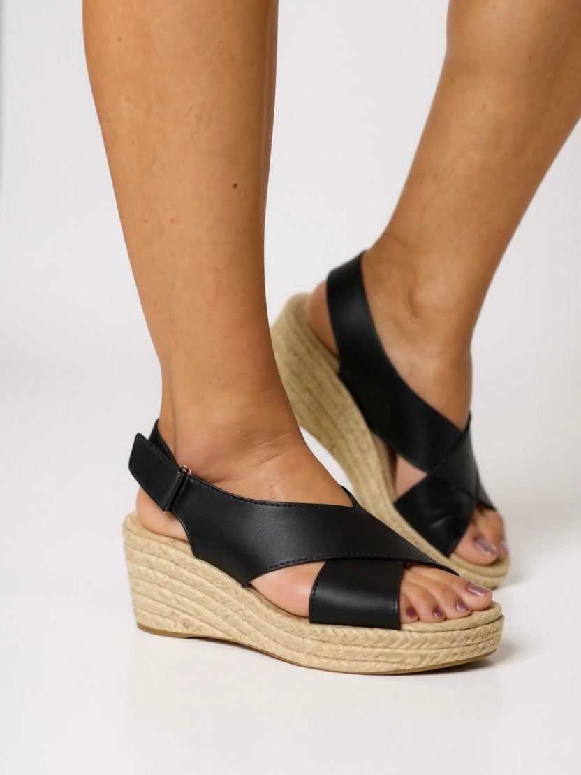 Kendall | Women's Woven Cushioned Ankle Strap Wedge Sandals
