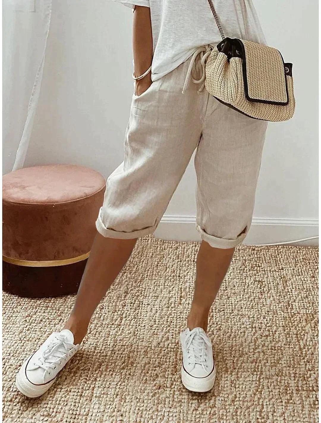Jannah Pants | Loose Fit Linen Capri Pants