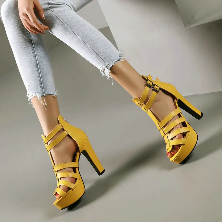 Lynette | Women's Leather Platform Flat Sandals Wide Fit