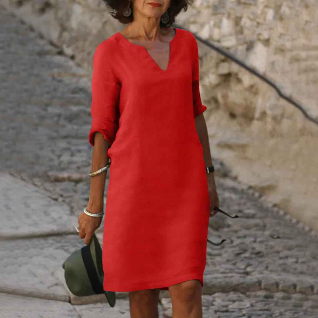 Women's dress with V-neck and 3/4 sleeves | Mini