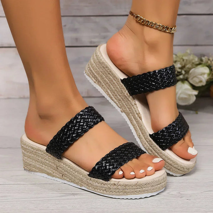 Elle | Women's Woven Platform Flat Sandals