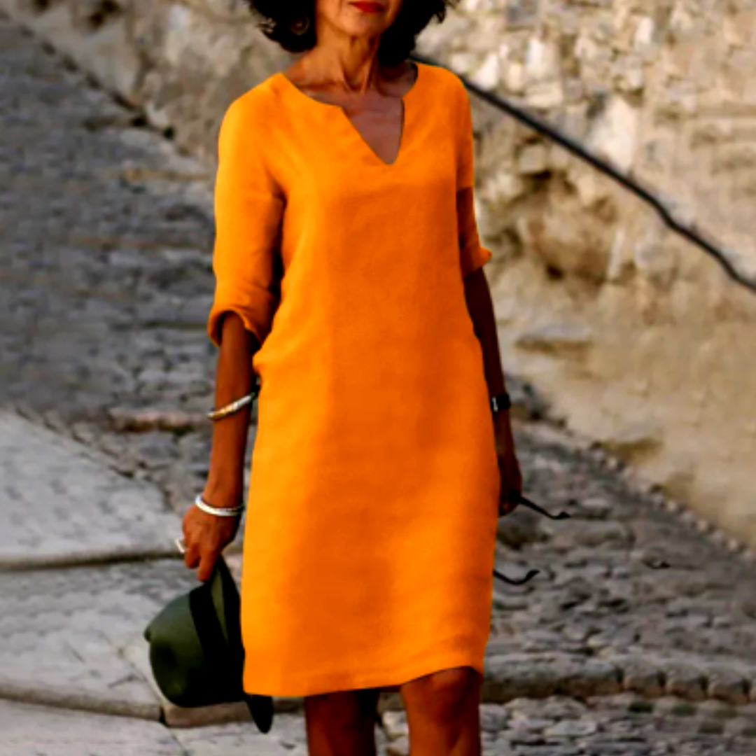 Women's dress with V-neck and 3/4 sleeves | Mini