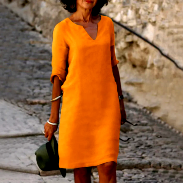 Women's dress with V-neck and 3/4 sleeves | Mini