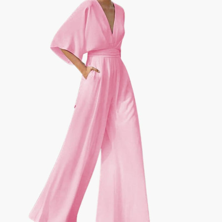 Women’s Jumpsuit with V-Neckline and Half Sleeves